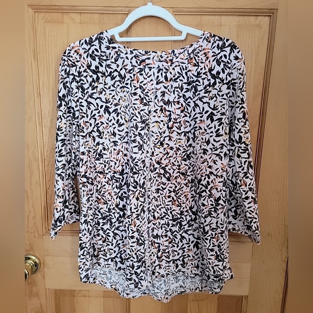 Westbound Black and Pink Leaf-Print 3/4 Sleeve Tunic